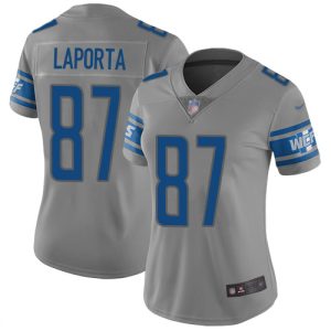 wholesale Lions #87 Sam LaPorta Gray Women's Stitched NFL Limited Inverted Legend Jersey