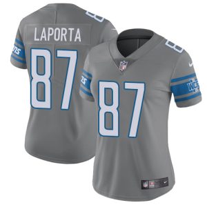 cheap Lions #87 Sam LaPorta Gray Women's Stitched NFL Limited Rush Jersey