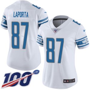 Lions #87 Sam LaPorta White Women's Stitched NFL 100th Season Vapor Untouchable Limited Jersey