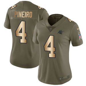 Panthers #4 Eddy Pineiro Olive/Gold Women's Stitched NFL Limited 2017 Salute To Service Jersey