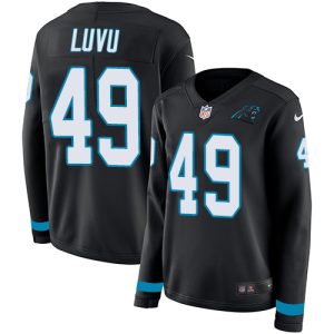 Panthers #49 Frankie Luvu Black Team Color Women's Stitched NFL Limited Therma Long Sleeve Jersey