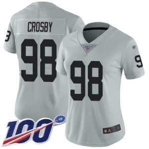 cheap Raiders #98 Maxx Crosby Silver Women's Stitched NFL Limited Inverted Legend 100th Season Jersey