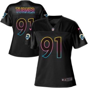 Rams #91 Kobie Turner Black Women's NFL Fashion Game Jersey