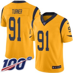 wholesale Rams #91 Kobie Turner Gold Men's Stitched NFL Limited Rush 100th Season Jersey