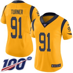 cheap Rams #91 Kobie Turner Gold Women's Stitched NFL Limited Rush 100th Season Jersey