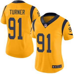 cheap Rams #91 Kobie Turner Gold Women's Stitched NFL Limited Rush Jersey