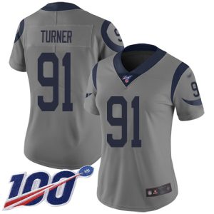 cheap Rams #91 Kobie Turner Gray Women's Stitched NFL Limited Inverted Legend 100th Season Jersey