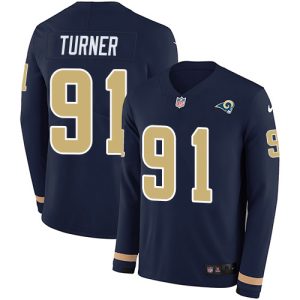 cheap Rams #91 Kobie Turner Navy Blue Team Color Men's Stitched NFL Limited Therma Long Sleeve Jersey