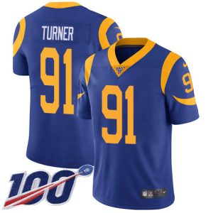 wholesale Rams #91 Kobie Turner Royal Blue Alternate Men's Stitched NFL 100th Season Vapor Limited Jersey