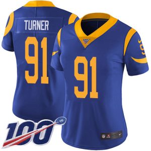 Rams #91 Kobie Turner Royal Blue Alternate Women's Stitched NFL 100th Season Vapor Untouchable Limited Jersey