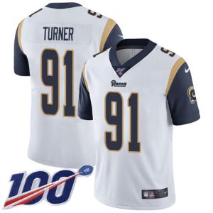 cheap Rams #91 Kobie Turner White Men's Stitched NFL 100th Season Vapor Limited Jersey