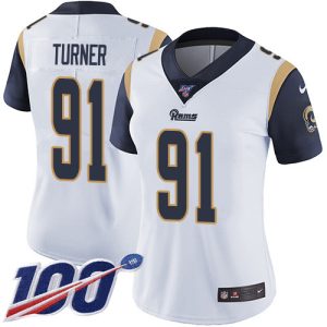 Rams #91 Kobie Turner White Women's Stitched NFL 100th Season Vapor Untouchable Limited Jersey