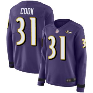 Ravens #31 Dalvin Cook Purple Team Color Women's Stitched NFL Limited Therma Long Sleeve Jersey