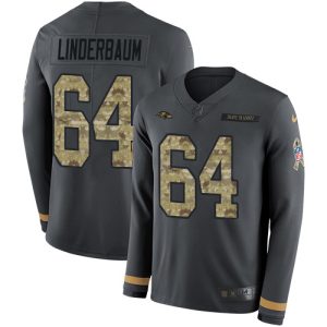 Ravens #64 Tyler Linderbaum Anthracite Salute to Service Men's Stitched NFL Limited Therma Long Sleeve Jersey