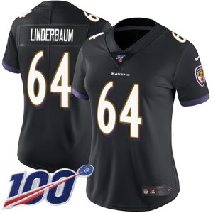 Ravens #64 Tyler Linderbaum Black Alternate Women's Stitched NFL 100th Season Vapor Untouchable Limited Jersey