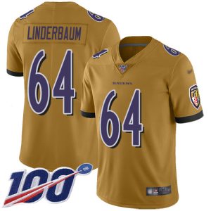 Ravens #64 Tyler Linderbaum Gold Men's Stitched NFL Limited Inverted Legend 100th Season Jersey