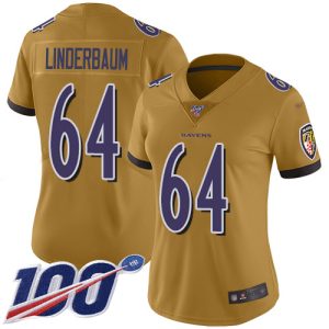 cheap Ravens #64 Tyler Linderbaum Gold Women's Stitched NFL Limited Inverted Legend 100th Season Jersey