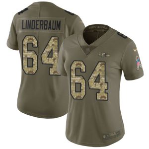 Ravens #64 Tyler Linderbaum Olive/Camo Women's Stitched NFL Limited 2017 Salute To Service Jersey