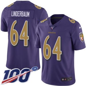 cheap Ravens #64 Tyler Linderbaum Purple Men's Stitched NFL Limited Rush 100th Season Jersey