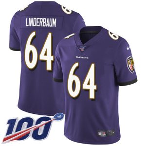 ravens #64 tyler linderbaum purple team color men's stitched nfl 100th season vapor untouchable limited cheap jersey