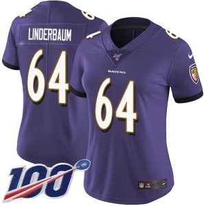 wholesale Ravens #64 Tyler Linderbaum Purple Team Color Women's Stitched NFL 100th Season Vapor Untouchable Limited Jersey