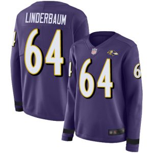 Ravens #64 Tyler Linderbaum Purple Team Color Women's Stitched NFL Limited Therma Long Sleeve Jersey