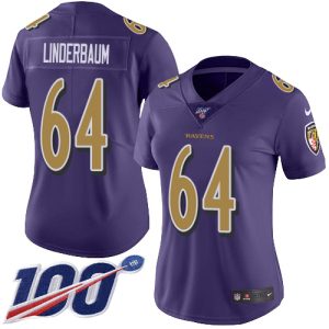 Ravens #64 Tyler Linderbaum Purple Women's Stitched NFL Limited Rush 100th Season Jersey