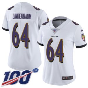 Ravens #64 Tyler Linderbaum White Women's Stitched NFL 100th Season Vapor Untouchable Limited Jersey