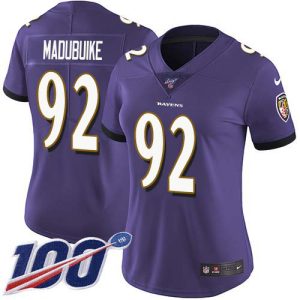 Ravens #92 Justin Madubuike Purple Team Color Women's Stitched NFL 100th Season Vapor Untouchable Limited Jersey