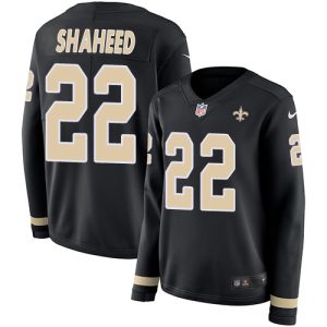 cheap Saints #22 Rashid Shaheed Black Team Color Women's Stitched NFL Limited Therma Long Sleeve Jersey