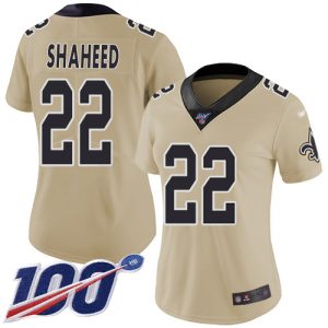 Saints #22 Rashid Shaheed Gold Women's Stitched NFL Limited Inverted Legend 100th Season Jersey