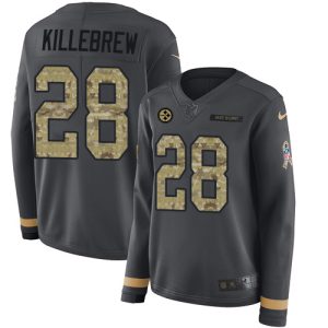 steelers #28 miles killebrew anthracite salute to service women's stitched nfl limited therma long sleeve cheap jersey