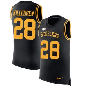 steelers #28 miles killebrew black team color men's stitched nfl limited rush tank top cheap jersey