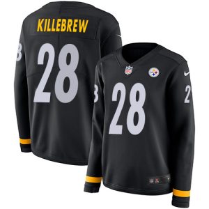 Steelers #28 Miles Killebrew Black Team Color Women's Stitched NFL Limited Therma Long Sleeve Jersey