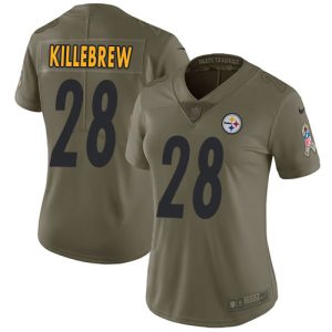 cheap Steelers #28 Miles Killebrew Olive Women's Stitched NFL Limited 2017 Salute To Service Jersey