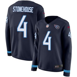 Titans #4 Ryan Stonehouse Navy Blue Team Color Women's Stitched NFL Limited Therma Long Sleeve Jersey