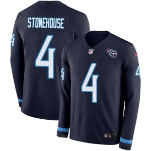 wholesale Titans #4 Ryan Stonehouse Navy Blue Team Color Youth Stitched NFL Limited Therma Long Sleeve Jersey