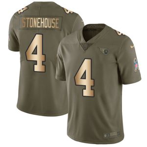 cheap Titans #4 Ryan Stonehouse Olive/Gold Men's Stitched NFL Limited 2017 Salute To Service Jersey