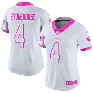 Titans #4 Ryan Stonehouse White/Pink Women's Stitched NFL Limited Rush Fashion Jersey