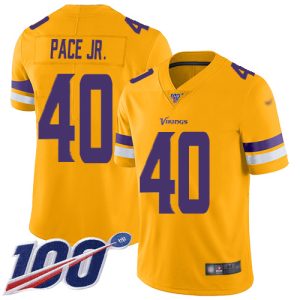 cheap Vikings #40 Ivan Pace Jr. Gold Men's Stitched NFL Limited Inverted Legend 100th Season Jersey