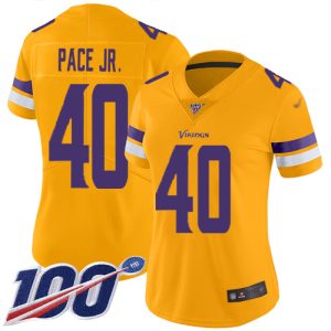 wholesale Vikings #40 Ivan Pace Jr. Gold Women's Stitched NFL Limited Inverted Legend 100th Season Jersey