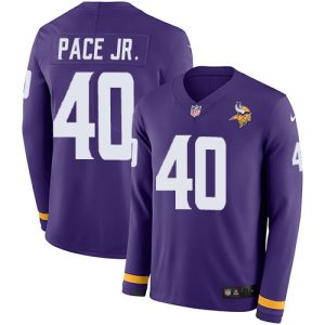 Vikings #40 Ivan Pace Jr. Purple Team Color Youth Stitched NFL Limited Therma Long Sleeve Jersey