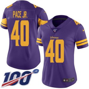 Vikings #40 Ivan Pace Jr. Purple Women's Stitched NFL Limited Rush 100th Season Jersey