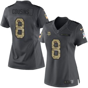 Vikings #8 Kirk Cousins Black Women's Stitched NFL Limited 2016 Salute to Service Jersey