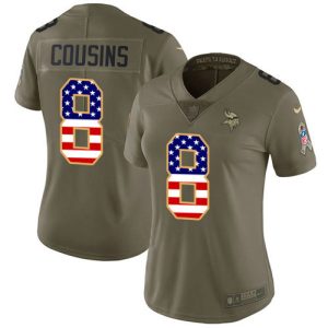 cheap Vikings #8 Kirk Cousins Olive/USA Flag Women's Stitched NFL Limited 2017 Salute To Service Jersey