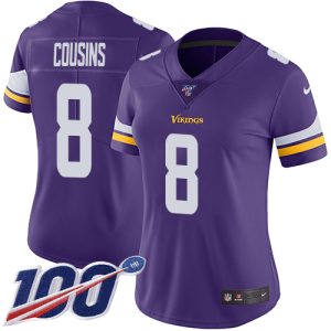 Vikings #8 Kirk Cousins Purple Team Color Women's Stitched NFL 100th Season Vapor Limited Jersey